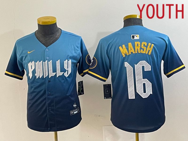 Youth Philadelphia Phillies #16 Marsh Blue City Edition Nike 2024 MLB Jersey style 1->youth mlb jersey->Youth Jersey